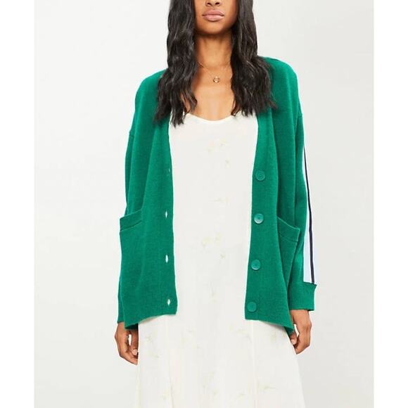 Sandro Michele Garden Green Contrast Stripe Cardigan Sweater - Picture 1 of 6